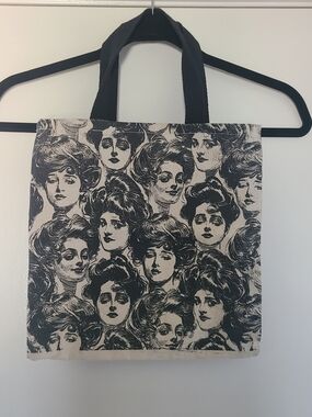 Victorian Gibson Girl Mini Canvas Tote Bag Black Cream French Art Cottagecore